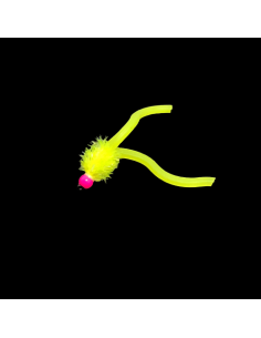 Fl Yellow with Pink Tungsten Bead Squirmy Worm - Barbless