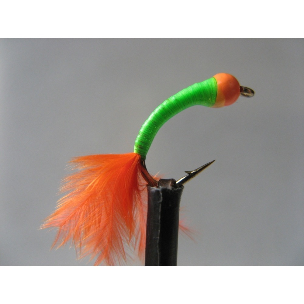 Black 12 Copper Wire Marabou Tails Buzzer Trout Flies Olive & Orange Yellow 
