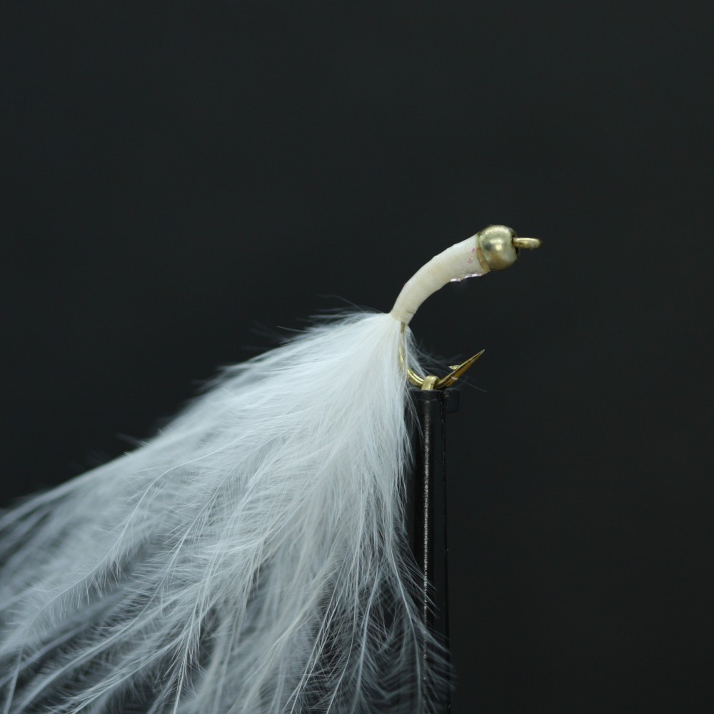 Gold Head Pearl/White Marabou Buzzer